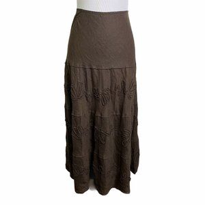 db LIFE Brown Linen Tiered Soutache Maxi Skirt